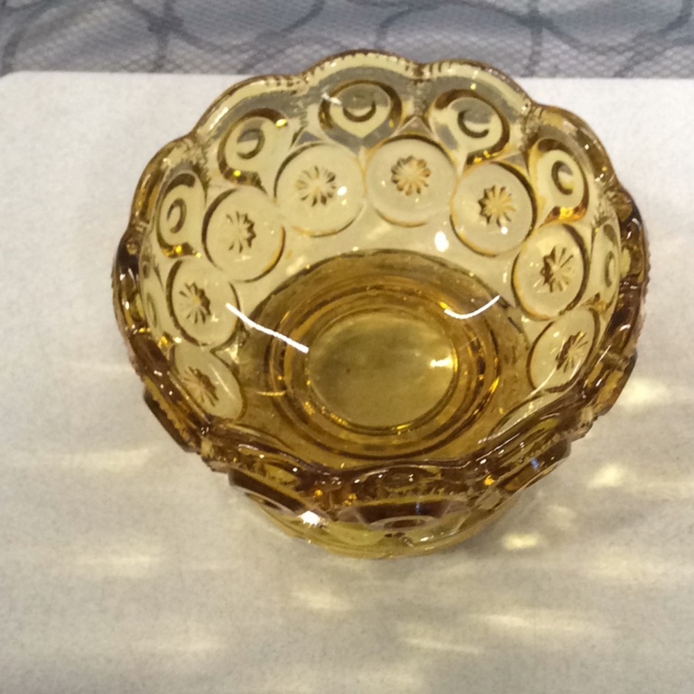 L E Smith Moon & Stars Amber Candy Dish